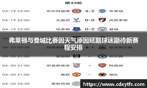 弗莱顿与曼城比赛因天气原因延期球迷期待新赛程安排